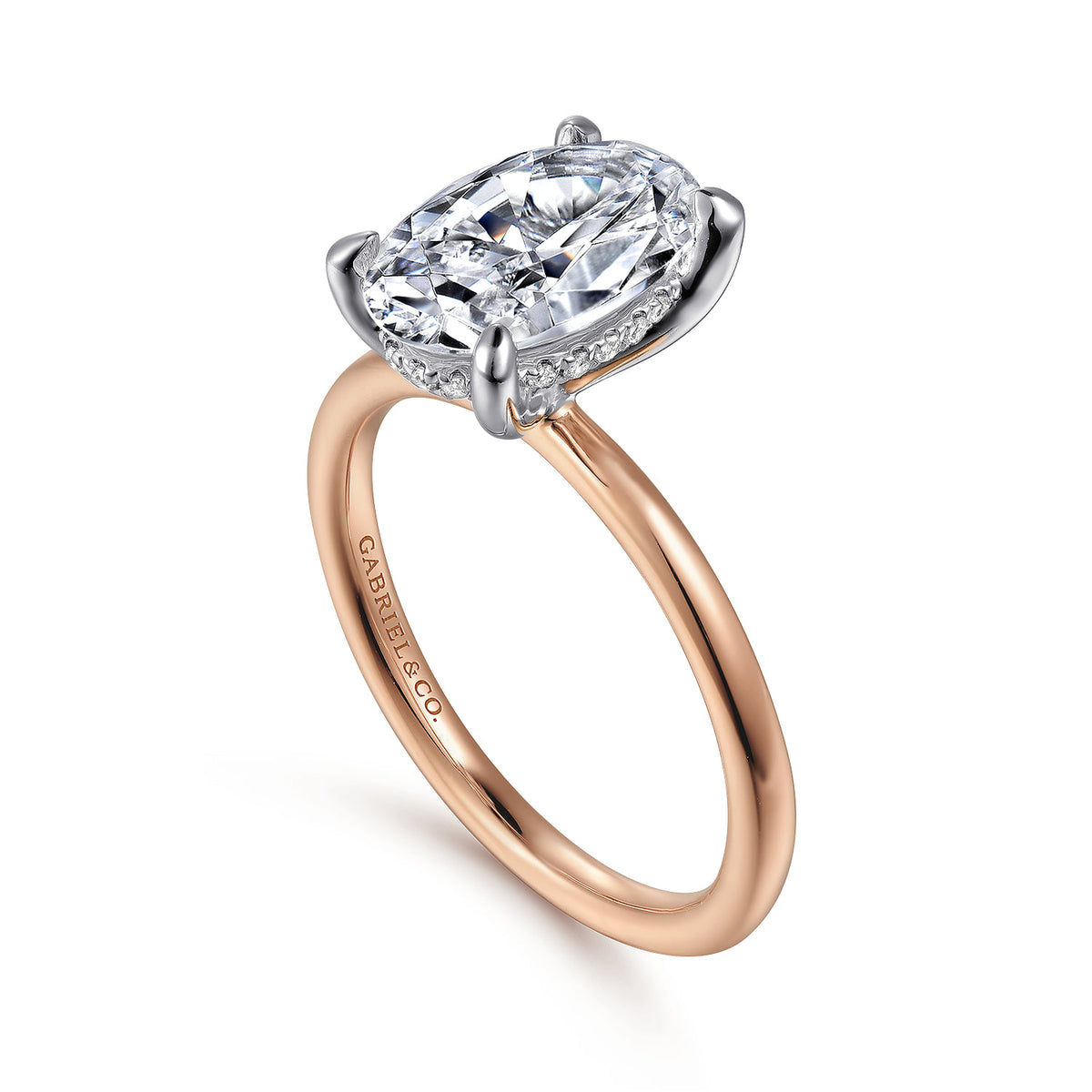 14K White-Rose Gold  Oval Diamond Engagement Ring — Gabriel & Co. ER15972O8T44JJ; center stone shown for illustration, not included