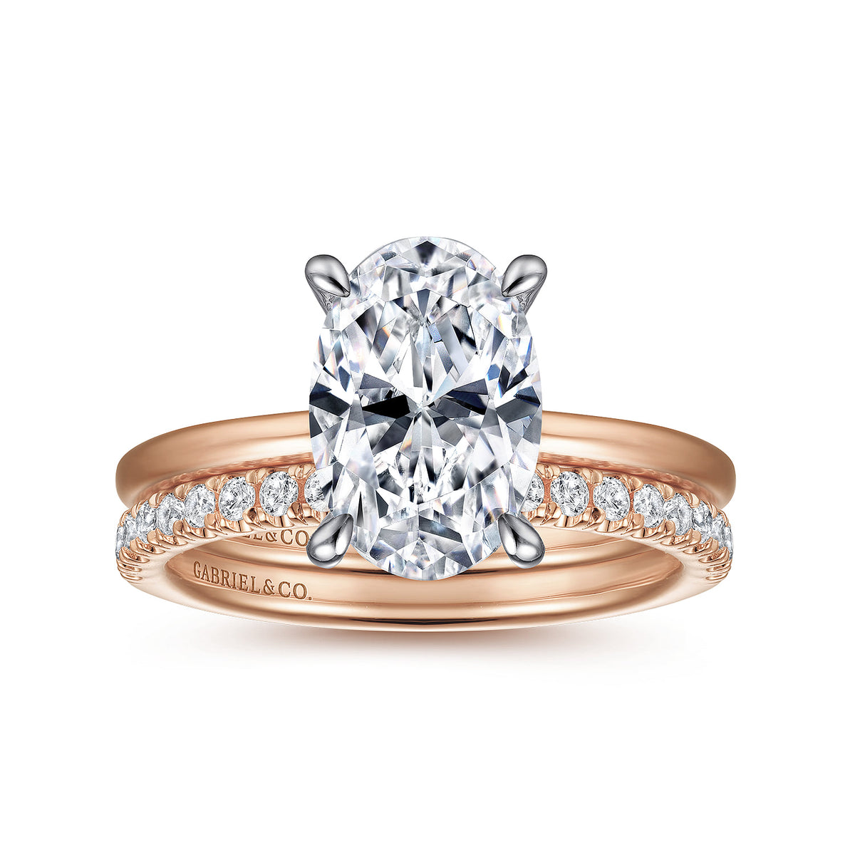 14K White-Rose Gold  Oval Diamond Engagement Ring — Gabriel & Co. ER15972O8T44JJ; center stone shown for illustration, not included