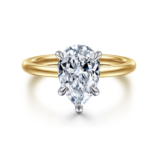 14K White-Yellow Gold Pear Shape Diamond Engagement Ring — Gabriel & Co. ER15972P8M44JJ; center stone shown for illustration, not included