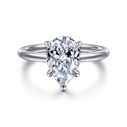 14K White Gold Pear Shape Diamond Engagement Ring — Gabriel & Co. ER15972P8W44JJ; center stone shown for illustration, not included