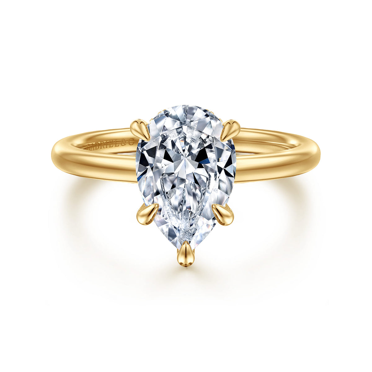 14K Yellow Gold Pear Shape Diamond Engagement Ring — Gabriel & Co. ER15972P8Y44JJ; center stone shown for illustration, not included