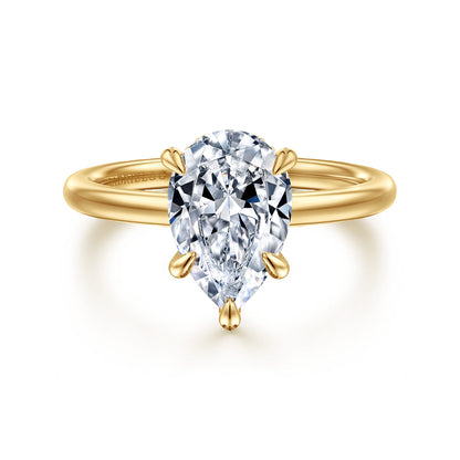 14K Yellow Gold Pear Shape Diamond Engagement Ring — Gabriel & Co. ER15972P8Y44JJ; center stone shown for illustration, not included