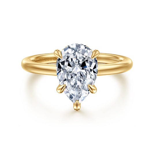 14K Yellow Gold Pear Shape Diamond Engagement Ring — Gabriel & Co. ER15972P8Y44JJ; center stone shown for illustration, not included