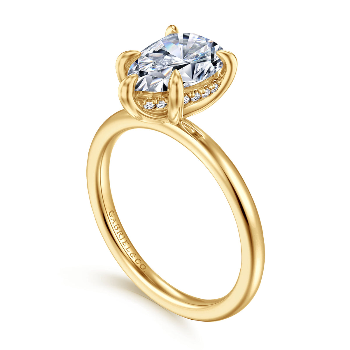 14K Yellow Gold Pear Shape Diamond Engagement Ring — Gabriel & Co. ER15972P8Y44JJ; center stone shown for illustration, not included