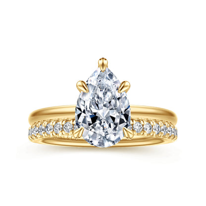 14K Yellow Gold Pear Shape Diamond Engagement Ring — Gabriel & Co. ER15972P8Y44JJ; center stone shown for illustration, not included