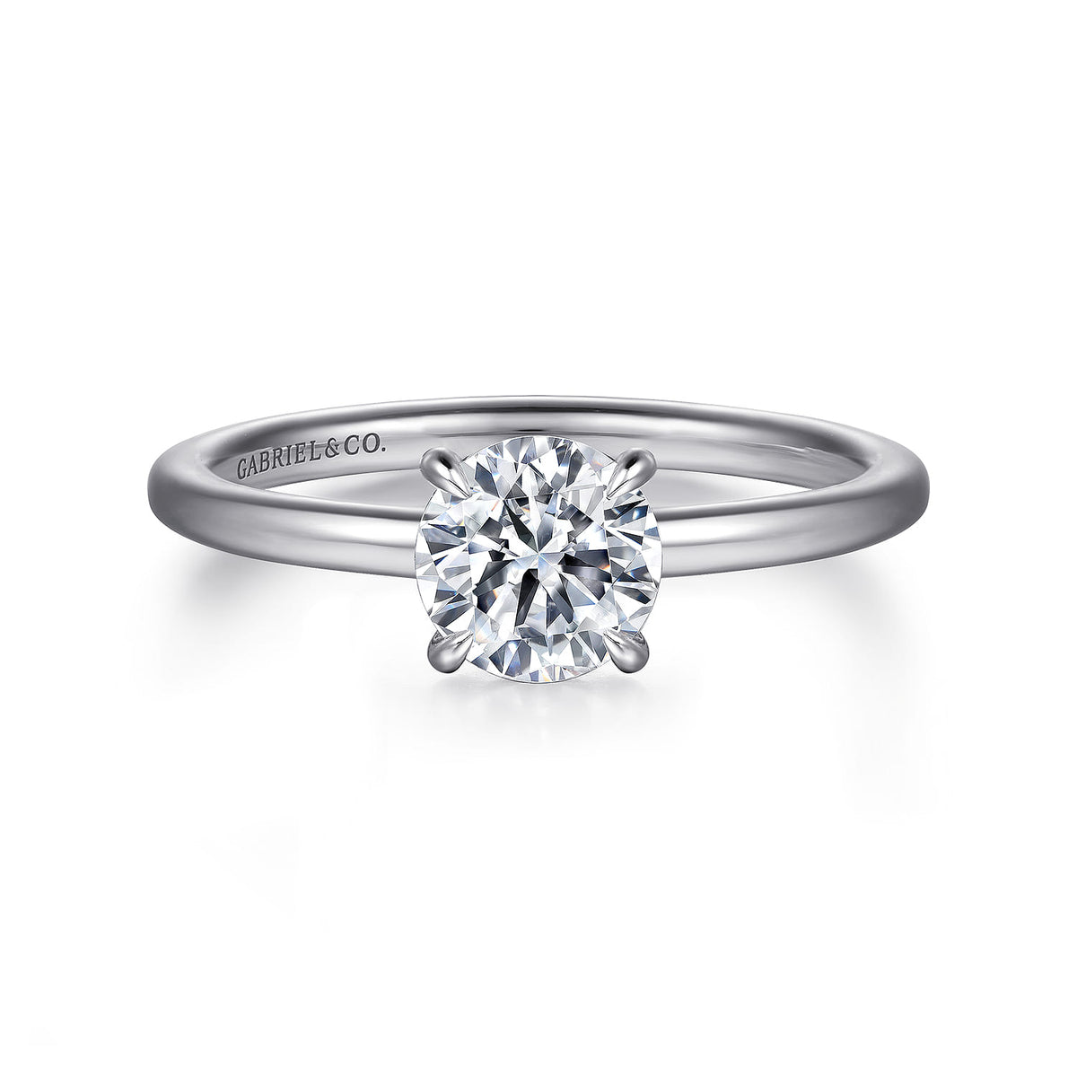 14K White Gold  Round Diamond Engagement Ring — ER15972R4W44JJ; center stone shown for illustration, not included