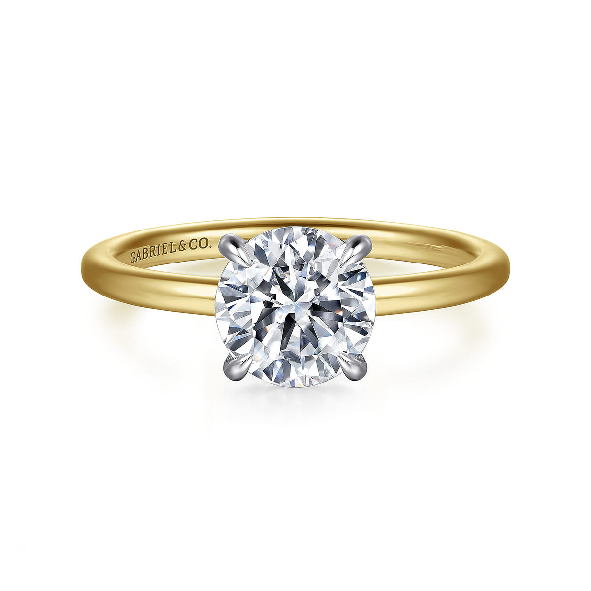 14K White and Yellow Gold  Round Diamond Engagement Ring — ER15972R6M44JJ; center stone shown for illustration, not included