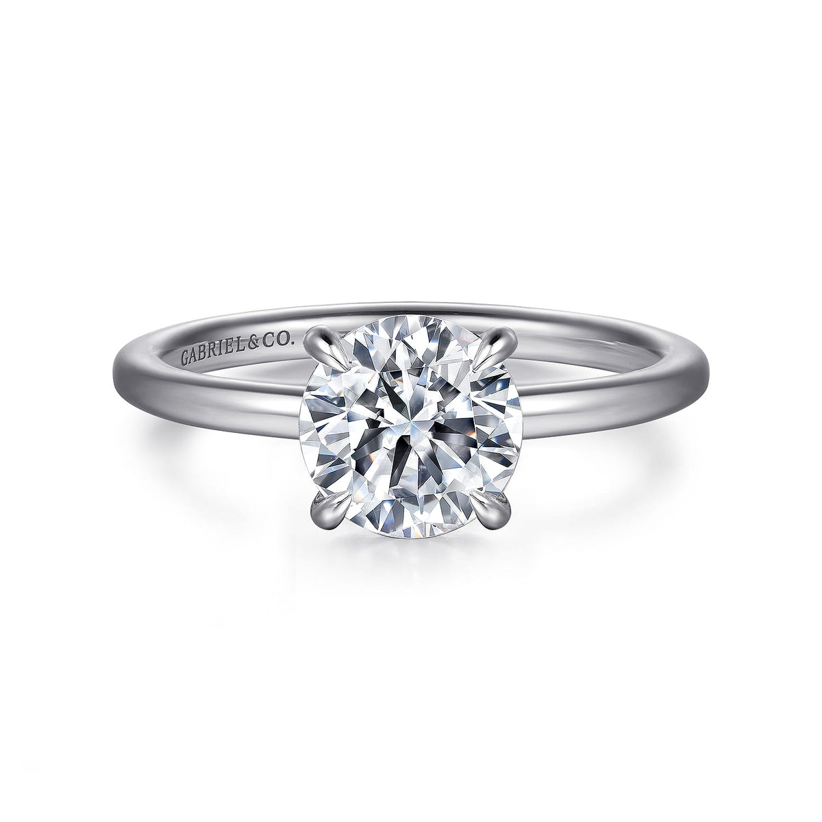 14K White Gold  Round Diamond Engagement Ring — ER15972R6W44JJ; center stone shown for illustration, not included