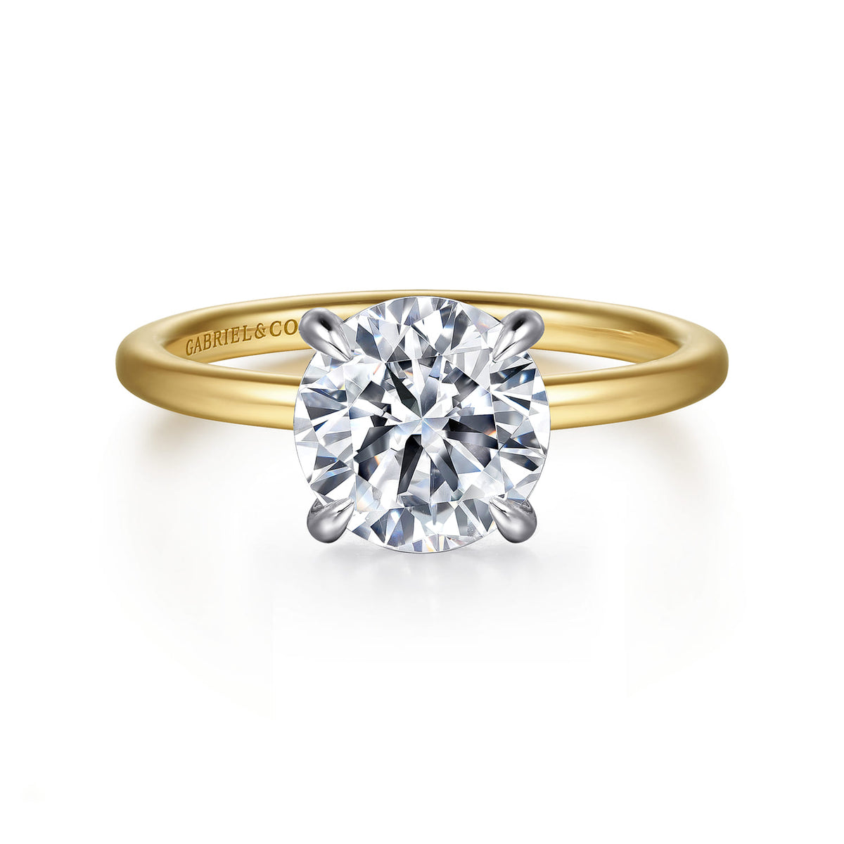 14K White-Yellow Gold  Round Diamond Engagement Ring — Gabriel & Co. ER15972R8M44JJ; center stone shown for illustration, not included