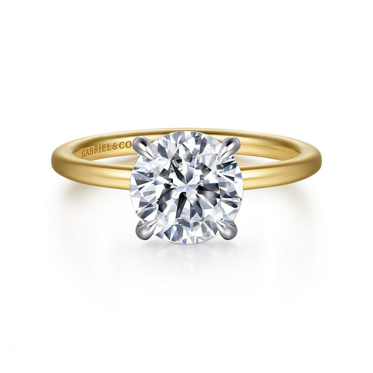 14K White-Yellow Gold  Round Diamond Engagement Ring — Gabriel & Co. ER15972R8M44JJ; center stone shown for illustration, not included