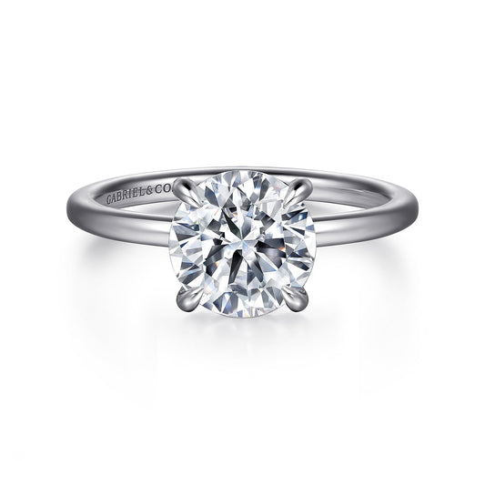 14K White Gold  Round Diamond Engagement Ring — Gabriel & Co. ER15972R8W44JJ; center stone shown for illustration, not included