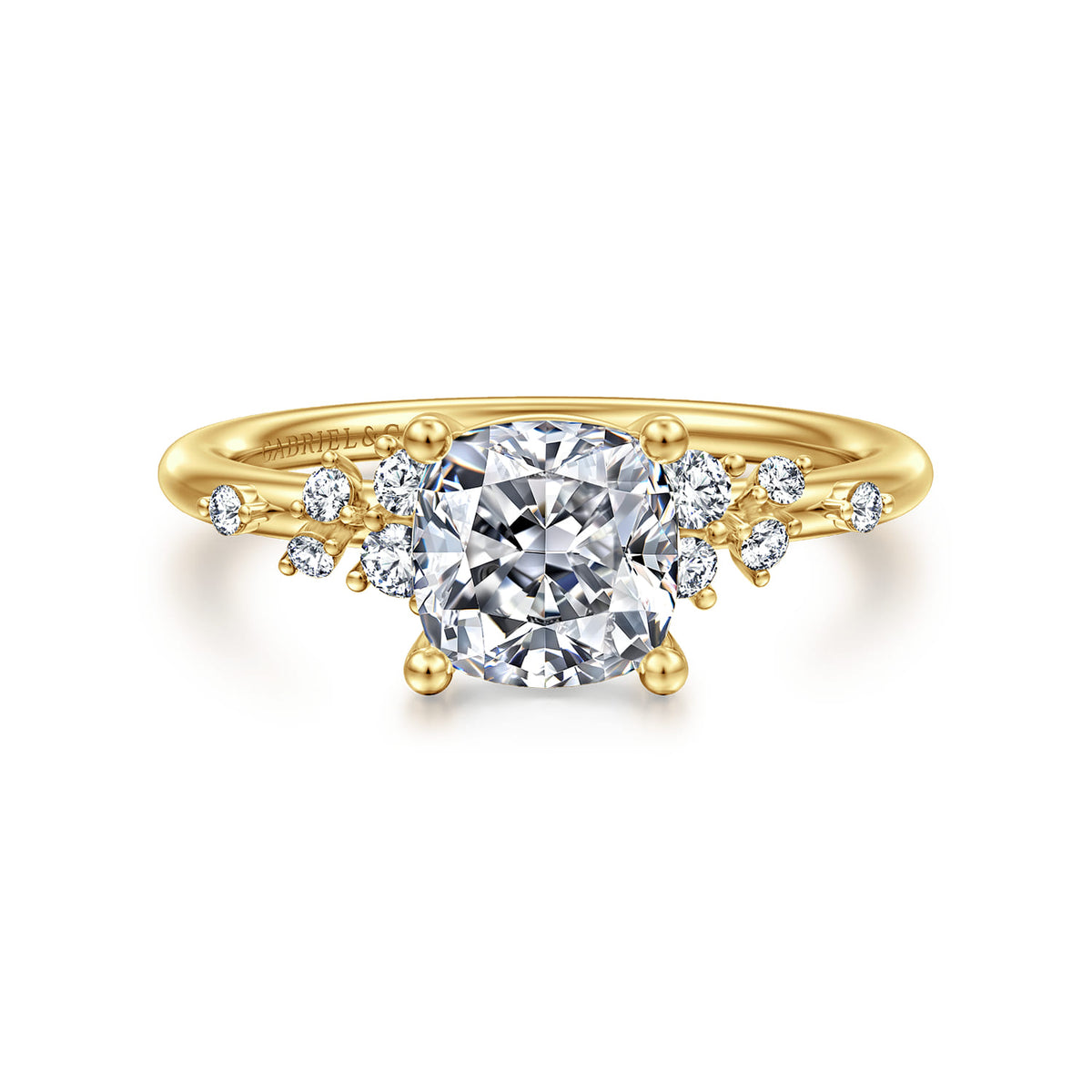 14K Yellow Gold Cushion Cut Diamond Engagement Ring — ER15973C6Y44JJ; center stone shown for illustration, not included