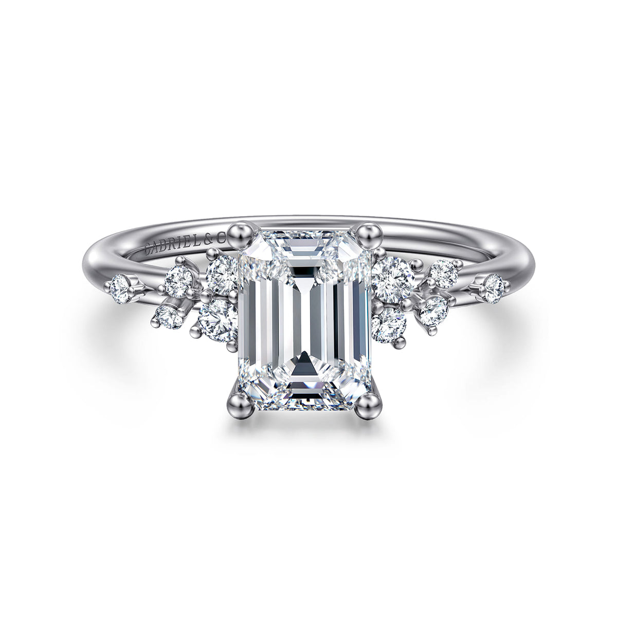 Platinum Emerald Cut Diamond Engagement Ring — ER15973E6PT4JJ; center stone shown for illustration, not included
