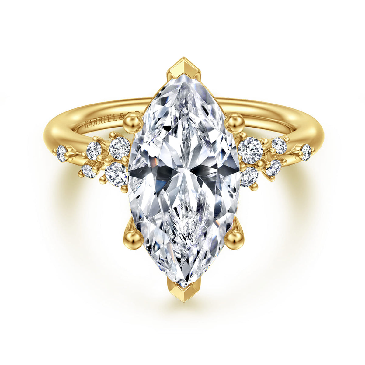 14K Yellow Gold Marquise Shape Diamond Engagement Ring — Gabriel & Co. ER15973M16Y44JJ; center stone shown for illustration, not included