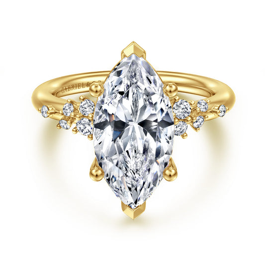 14K Yellow Gold Marquise Shape Diamond Engagement Ring — Gabriel & Co. ER15973M16Y44JJ; center stone shown for illustration, not included