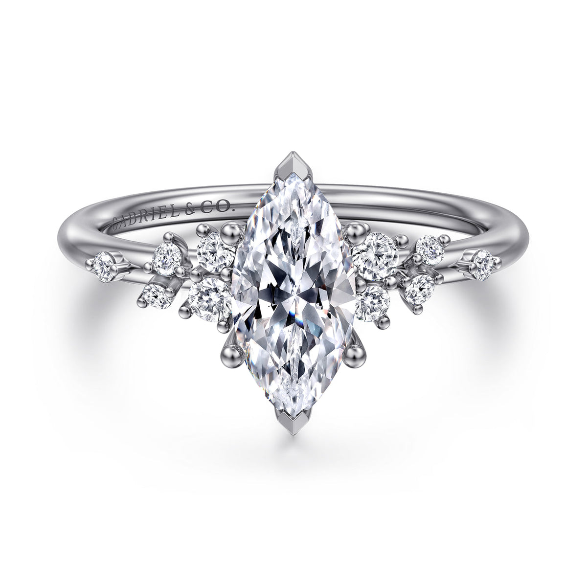 14K White Gold Marquise Shape Diamond Engagement Ring — ER15973M4W44JJ; center stone shown for illustration, not included