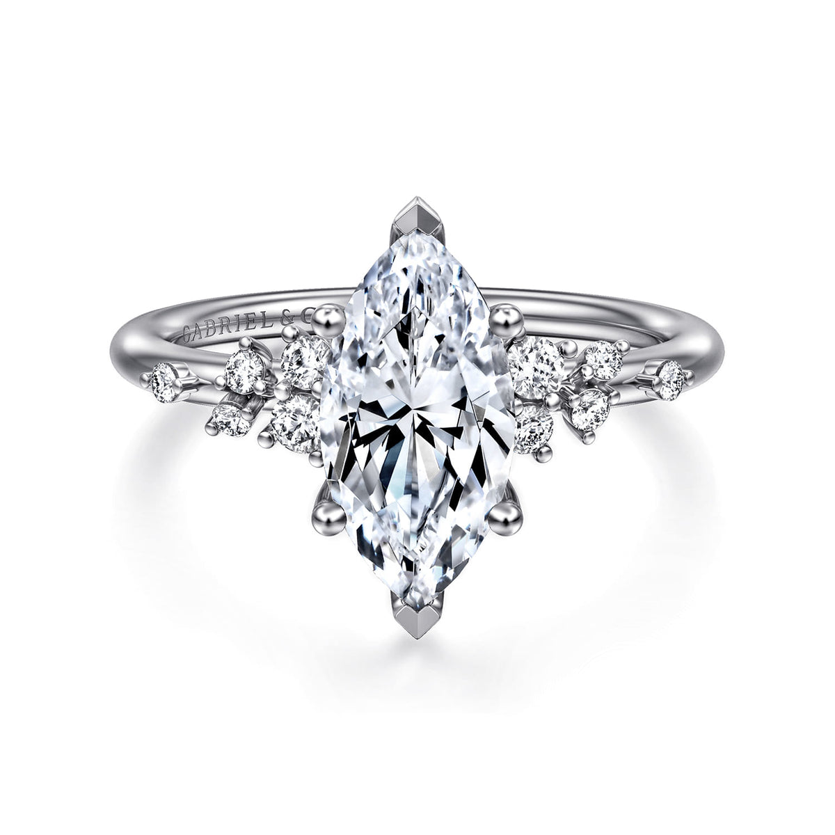 Platinum Marquise Shape Diamond Engagement Ring — Gabriel & Co. ER15973M6PT4JJ; center stone shown for illustration, not included
