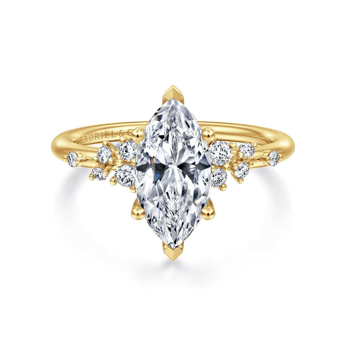 14K Yellow Gold Marquise Shape Diamond Engagement Ring — Gabriel & Co. ER15973M6Y44JJ; center stone shown for illustration, not included