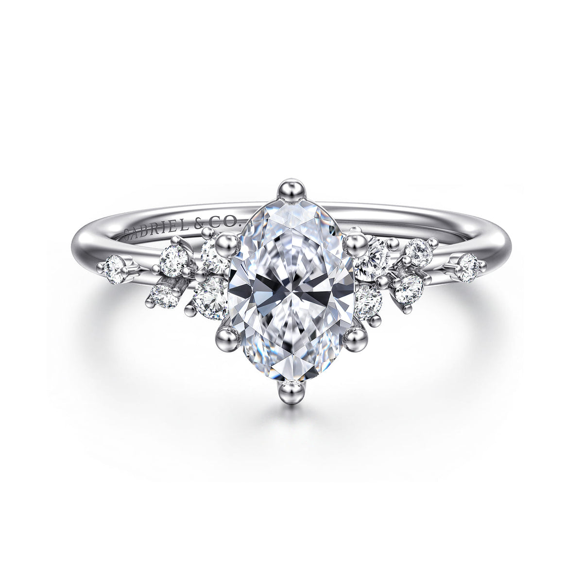 14K White Gold Oval Diamond Engagement Ring — ER15973O4W44JJ; center stone shown for illustration, not included