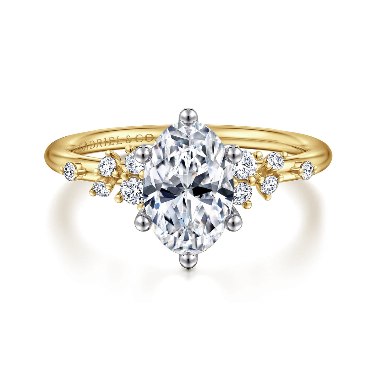 14K White-Yellow Gold Oval Diamond Engagement Ring — ER15973O6M44JJ; center stone shown for illustration, not included