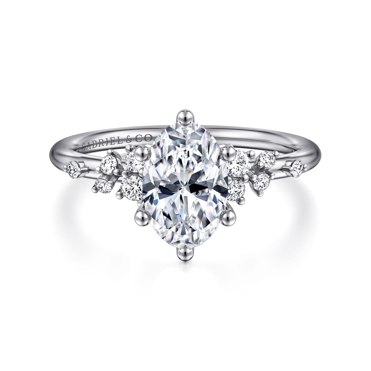 Platinum Oval Diamond Engagement Ring — ER15973O6PT4JJ; center stone shown for illustration, not included