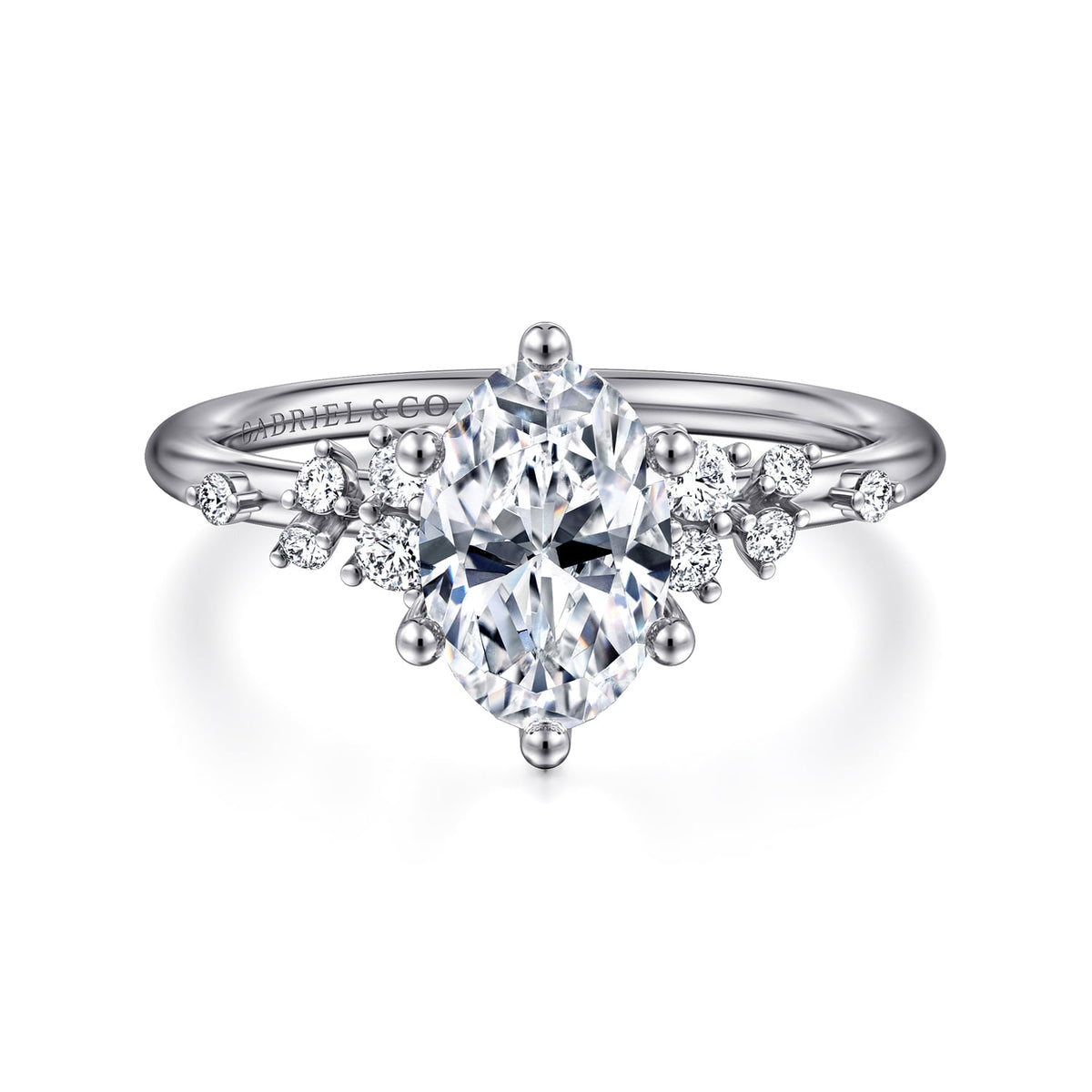 14K White Gold Oval Diamond Engagement Ring — ER15973O6W44JJ; center stone shown for illustration, not included