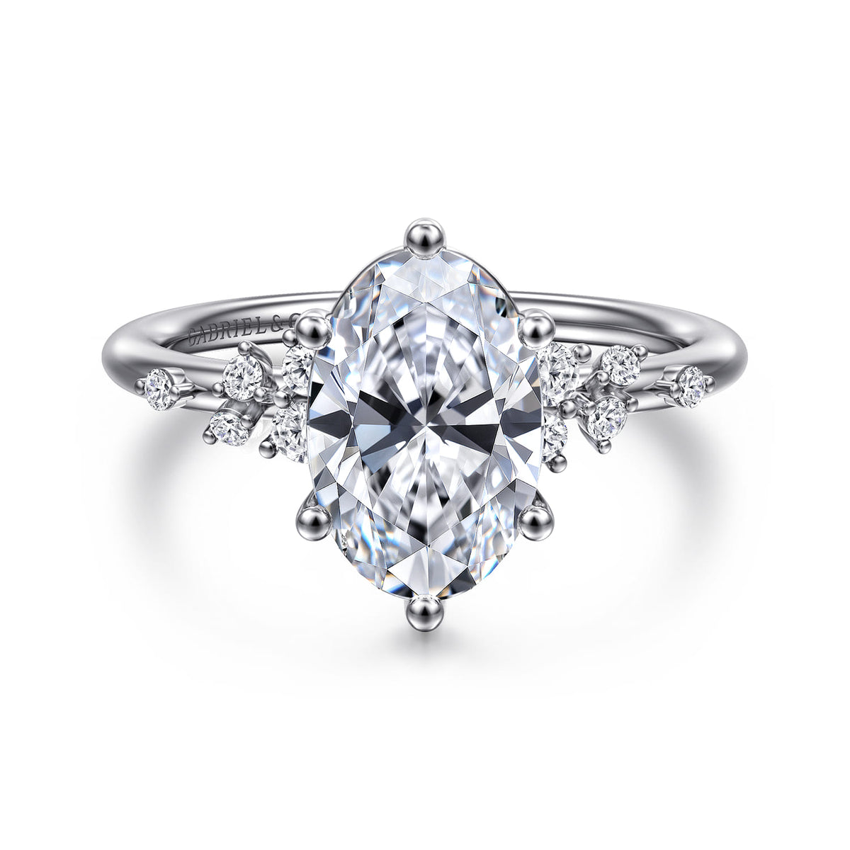 14K White Gold Oval Diamond Engagement Ring — ER15973O8W44JJ; center stone shown for illustration, not included