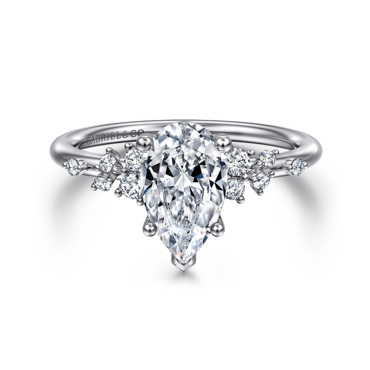 14K White Gold Pear Shape Diamond Engagement Ring — ER15973P6W44JJ; center stone shown for illustration, not included