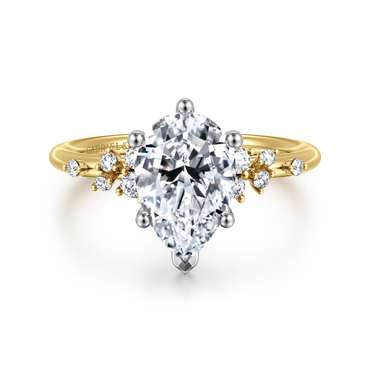 14K White and Yellow Gold Pear Shape Diamond Engagement Ring — Gabriel & Co. ER15973P8M44JJ; center stone shown for illustration, not included