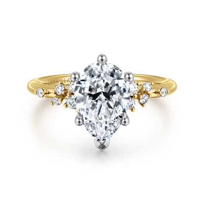 14K White and Yellow Gold Pear Shape Diamond Engagement Ring — Gabriel & Co. ER15973P8M44JJ; center stone shown for illustration, not included