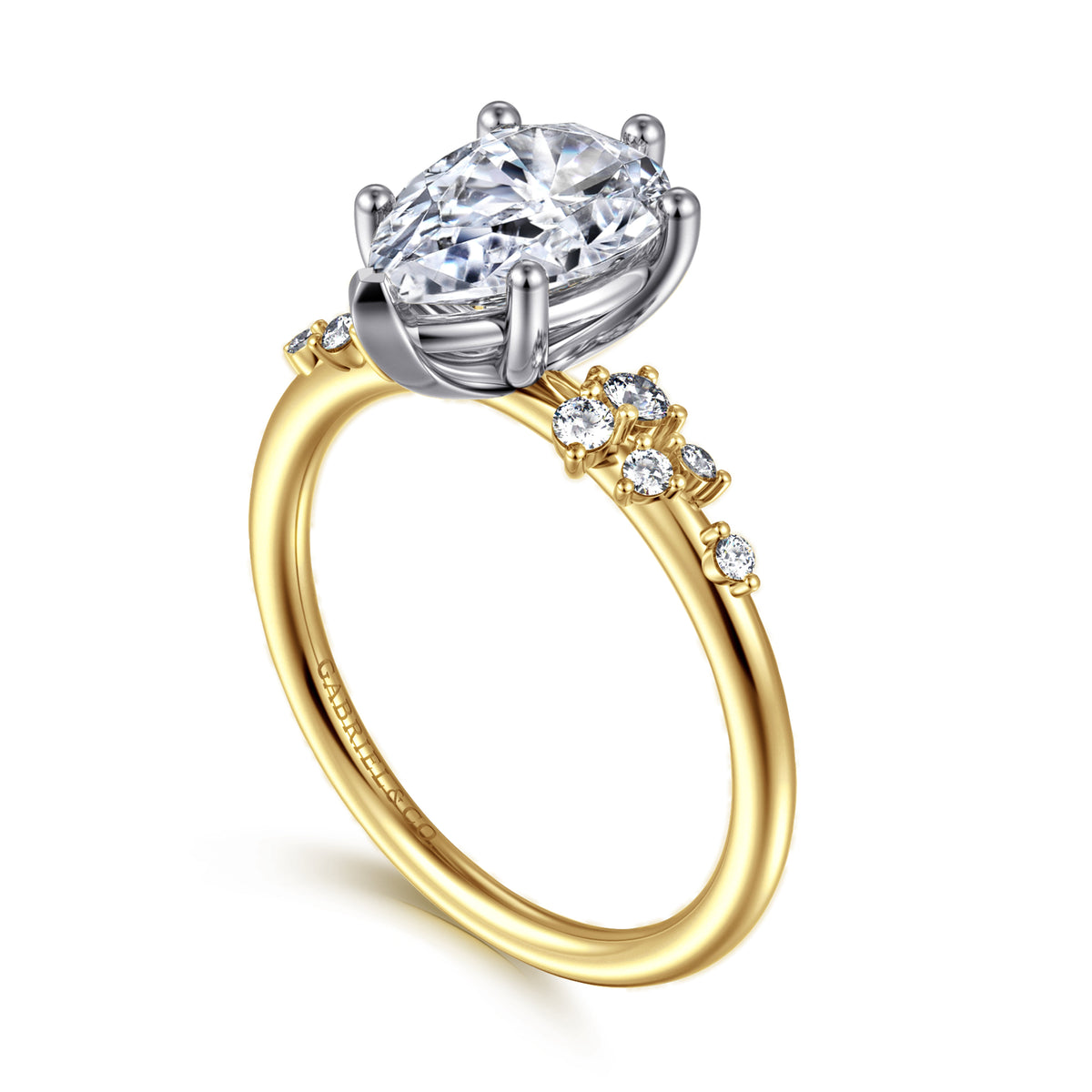 14K White and Yellow Gold Pear Shape Diamond Engagement Ring — Gabriel & Co. ER15973P8M44JJ; center stone shown for illustration, not included