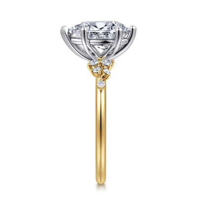 14K White and Yellow Gold Pear Shape Diamond Engagement Ring — Gabriel & Co. ER15973P8M44JJ; center stone shown for illustration, not included