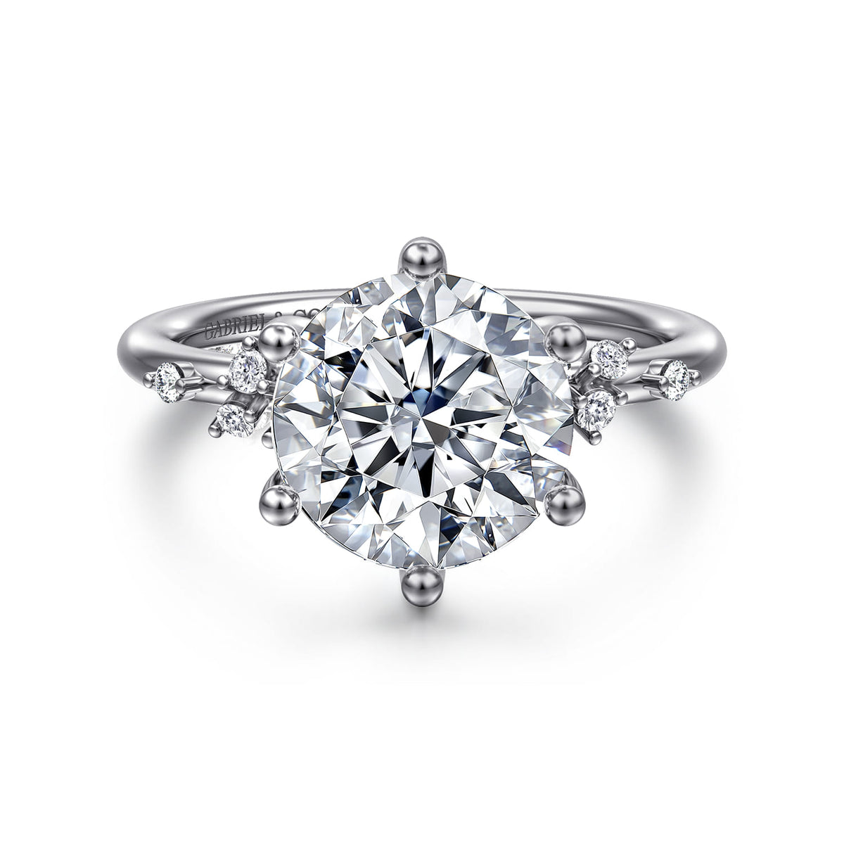 14K White Gold Round Diamond Engagement Ring — ER15973R12W44JJ; center stone shown for illustration, not included
