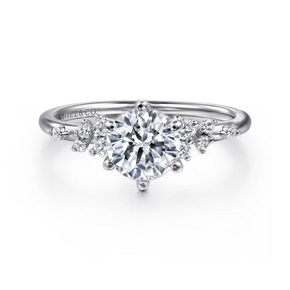 14K White Gold 6 Prong Round Diamond Engagement Ring — Gabriel & Co. ER15973R4W44JJ; center stone shown for illustration, not included