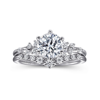 14K White Gold 6 Prong Round Diamond Engagement Ring — Gabriel & Co. ER15973R4W44JJ; center stone shown for illustration, not included