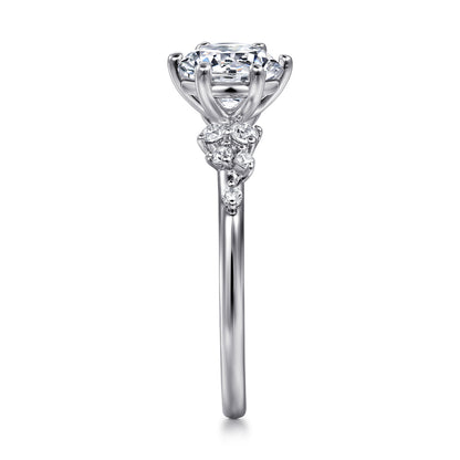 14K White Gold 6 Prong Round Diamond Engagement Ring — Gabriel & Co. ER15973R4W44JJ; center stone shown for illustration, not included
