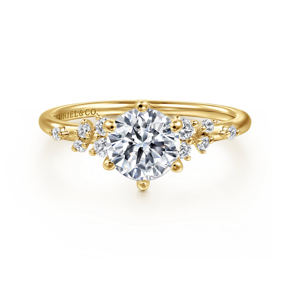 14K Yellow Gold 6 Prong Round Diamond Engagement Ring — Gabriel & Co. ER15973R4Y44JJ; center stone shown for illustration, not included