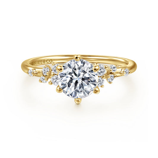 14K Yellow Gold 6 Prong Round Diamond Engagement Ring — Gabriel & Co. ER15973R4Y44JJ; center stone shown for illustration, not included