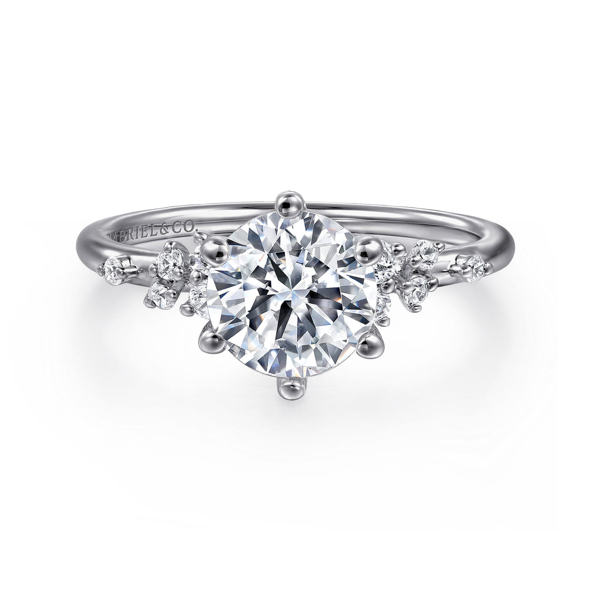 14K White Gold Round Diamond Engagement Ring — ER15973R6W44JJ; center stone shown for illustration, not included
