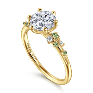 14K Yellow Gold Round Green Sapphire and Diamond Engagement Ring — Gabriel & Co. ER15973R6Y44GS; center stone shown for illustration, not included