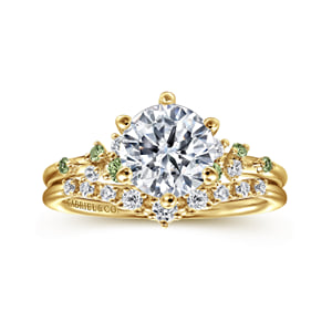 14K Yellow Gold Round Green Sapphire and Diamond Engagement Ring — Gabriel & Co. ER15973R6Y44GS; center stone shown for illustration, not included
