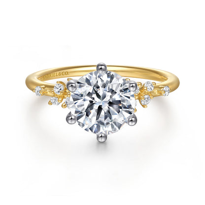 14K White and Yellow Gold 6 Prong Diamond Engagement Ring — Gabriel & Co. ER15973R8M44JJ; center stone shown for illustration, not included