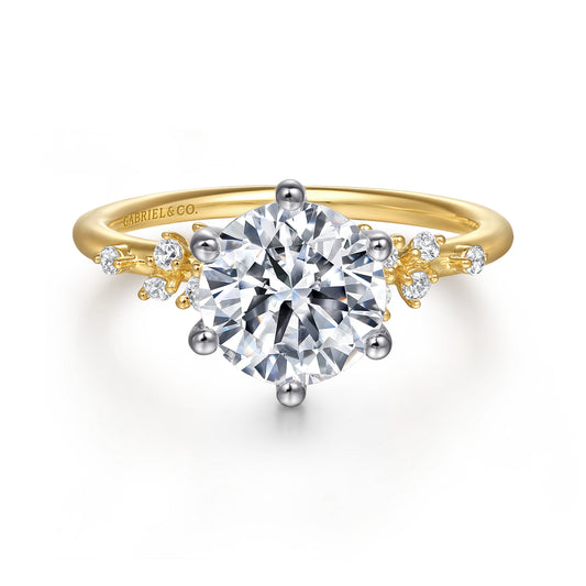14K White and Yellow Gold 6 Prong Diamond Engagement Ring — Gabriel & Co. ER15973R8M44JJ; center stone shown for illustration, not included