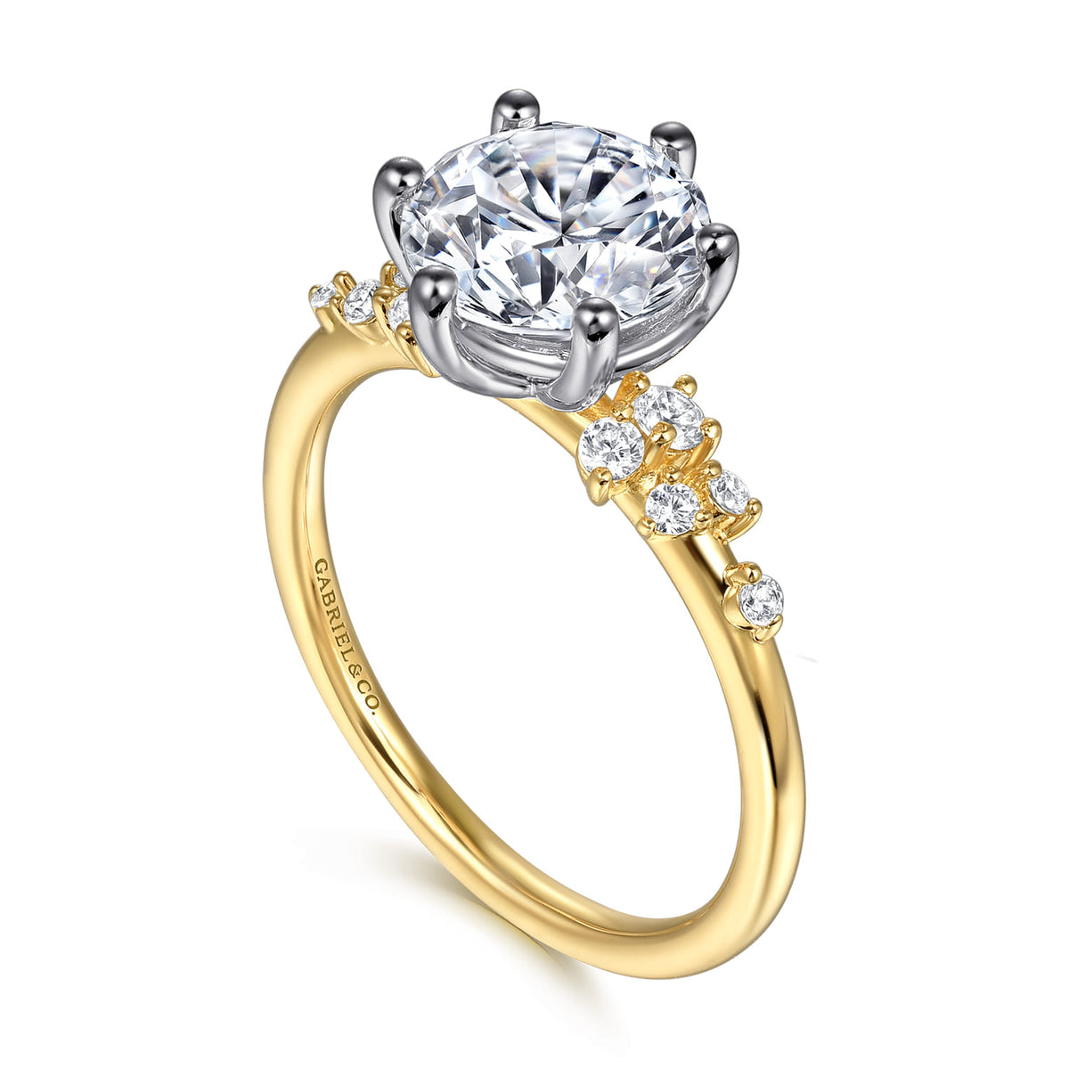 14K White and Yellow Gold 6 Prong Diamond Engagement Ring — Gabriel & Co. ER15973R8M44JJ; center stone shown for illustration, not included