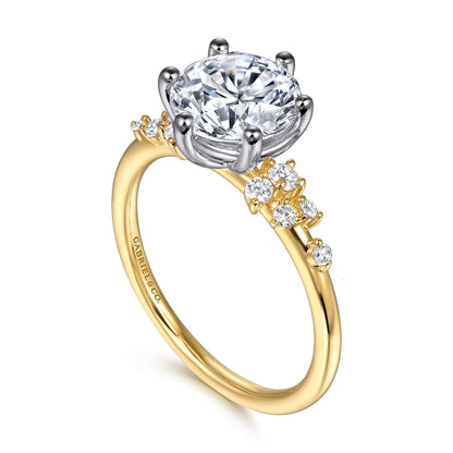 14K White and Yellow Gold 6 Prong Diamond Engagement Ring — Gabriel & Co. ER15973R8M44JJ; center stone shown for illustration, not included