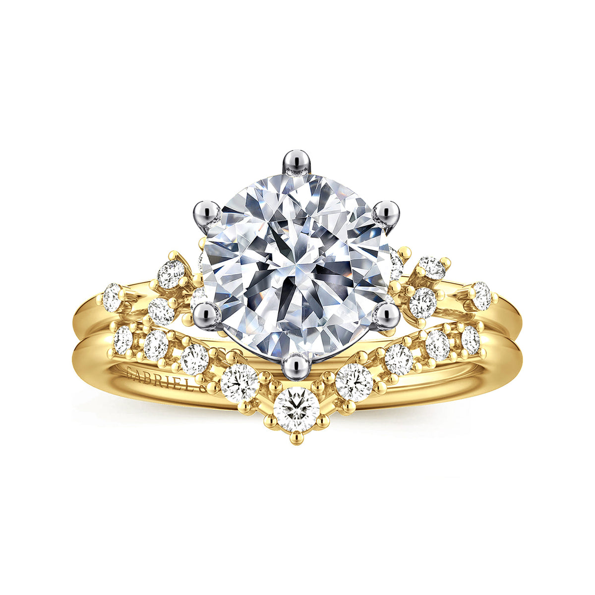 14K White and Yellow Gold 6 Prong Diamond Engagement Ring — Gabriel & Co. ER15973R8M44JJ; center stone shown for illustration, not included