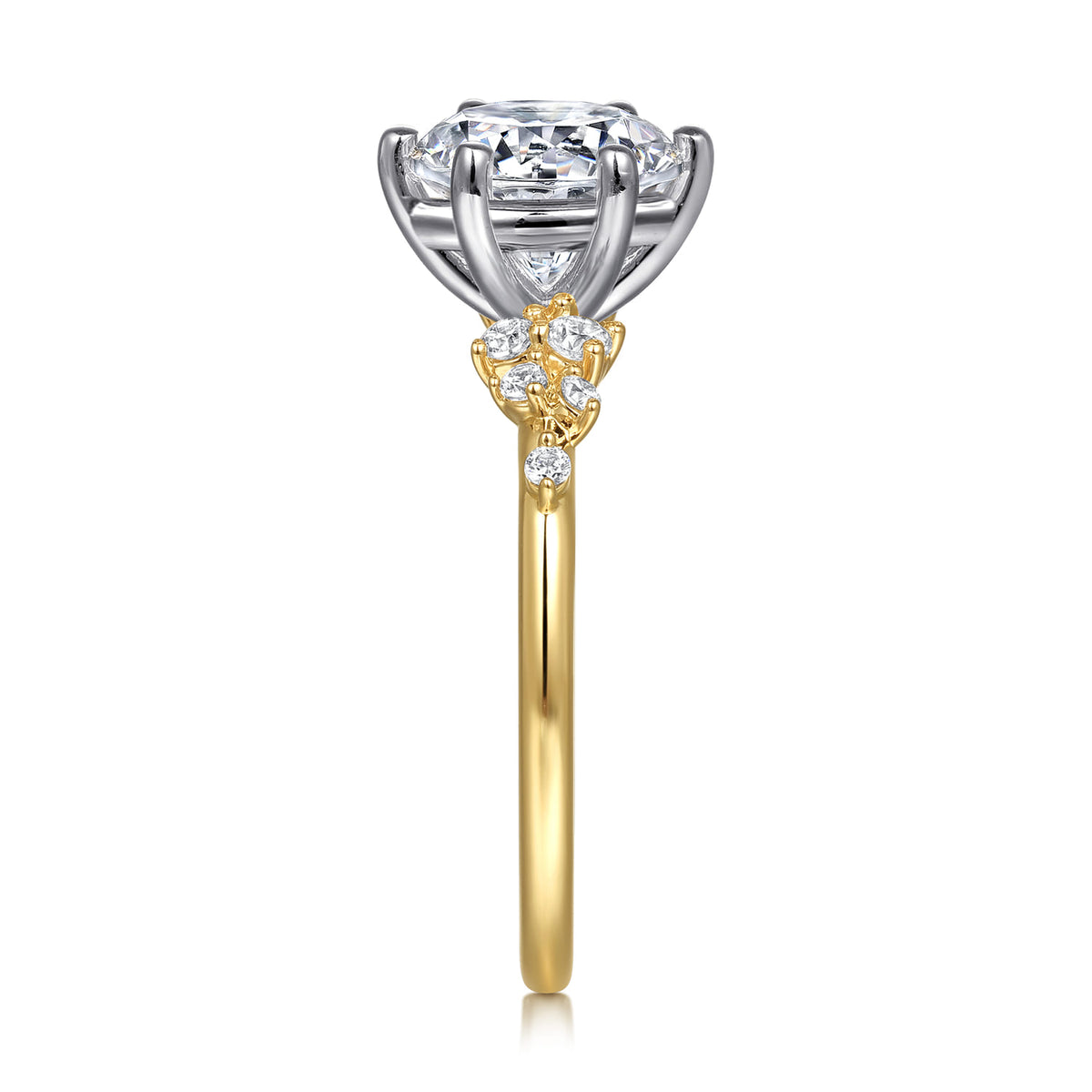 14K White and Yellow Gold 6 Prong Diamond Engagement Ring — Gabriel & Co. ER15973R8M44JJ; center stone shown for illustration, not included