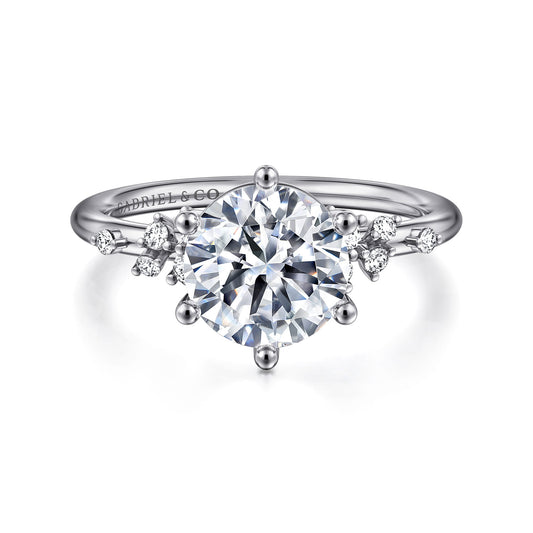 14K White Gold Round Diamond Engagement Ring — Gabriel & Co. ER15973R8W44JJ; center stone shown for illustration, not included