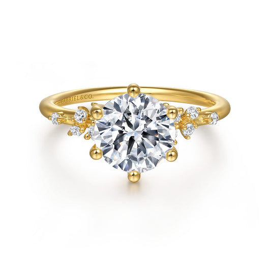 14K Yellow Gold 6 Prong Round Diamond Engagement Ring — Gabriel & Co. ER15973R8Y44JJ; center stone shown for illustration, not included