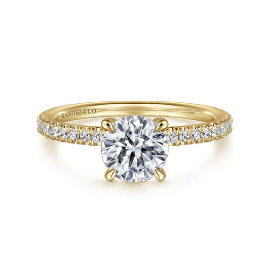 14K Yellow Gold Round Cut Diamond Engagement Ring — ER16058R4Y44JJ; center stone shown for illustration, not included